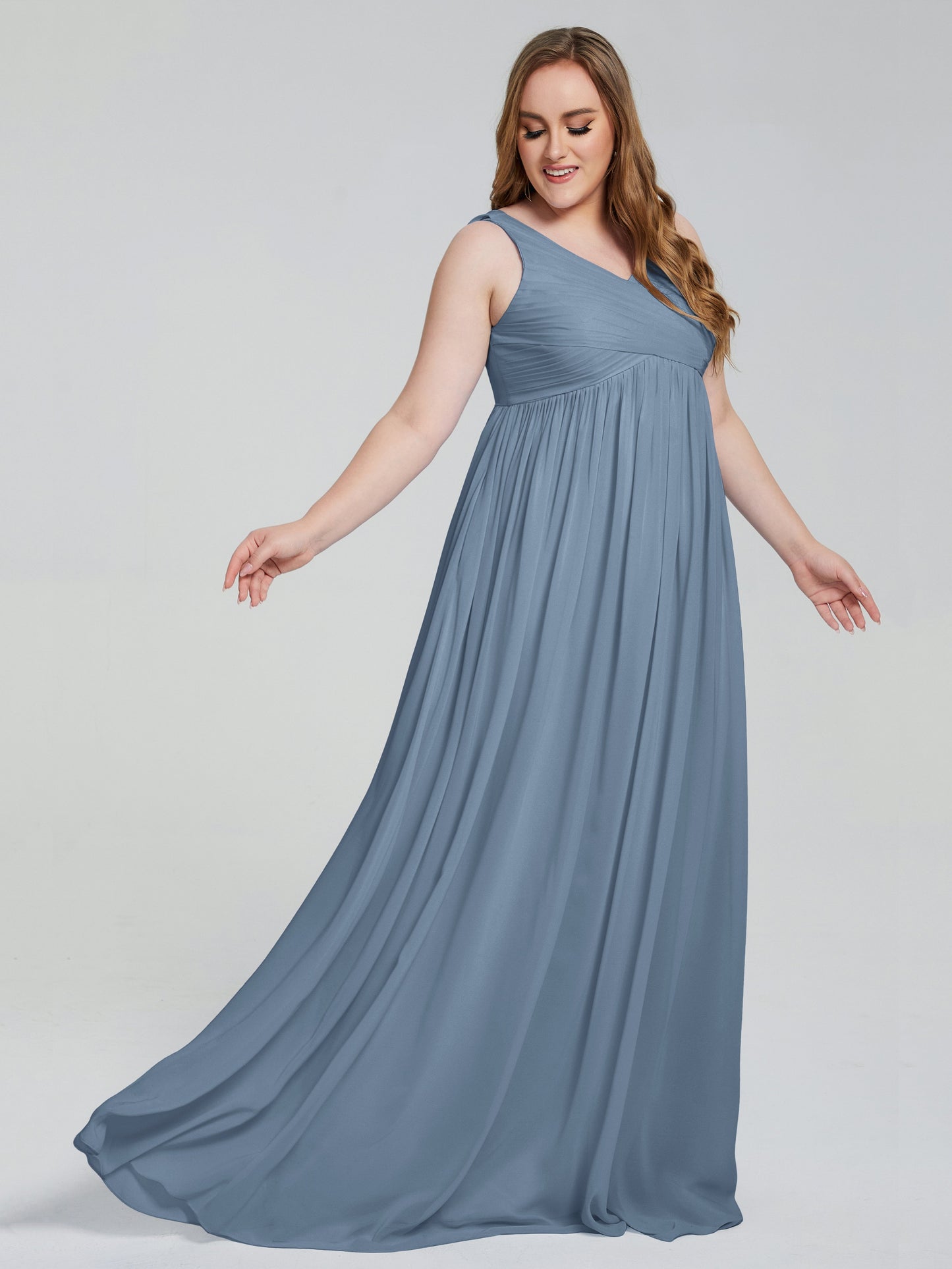 Angelina Sleeveless Plus Size Chiffon Long Bridesmaid Dresses