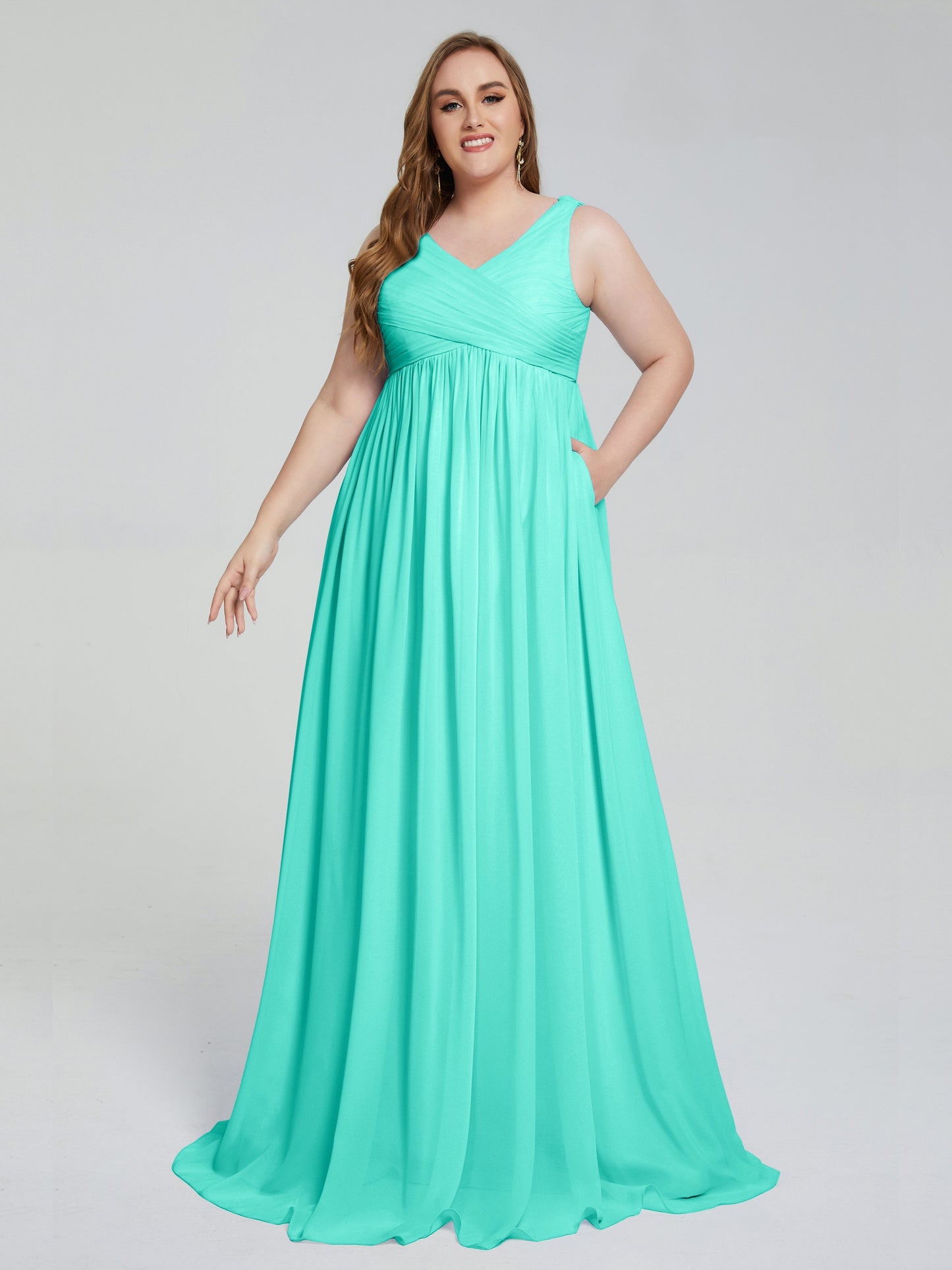 Angelina Sleeveless Plus Size Chiffon Long Bridesmaid Dresses
