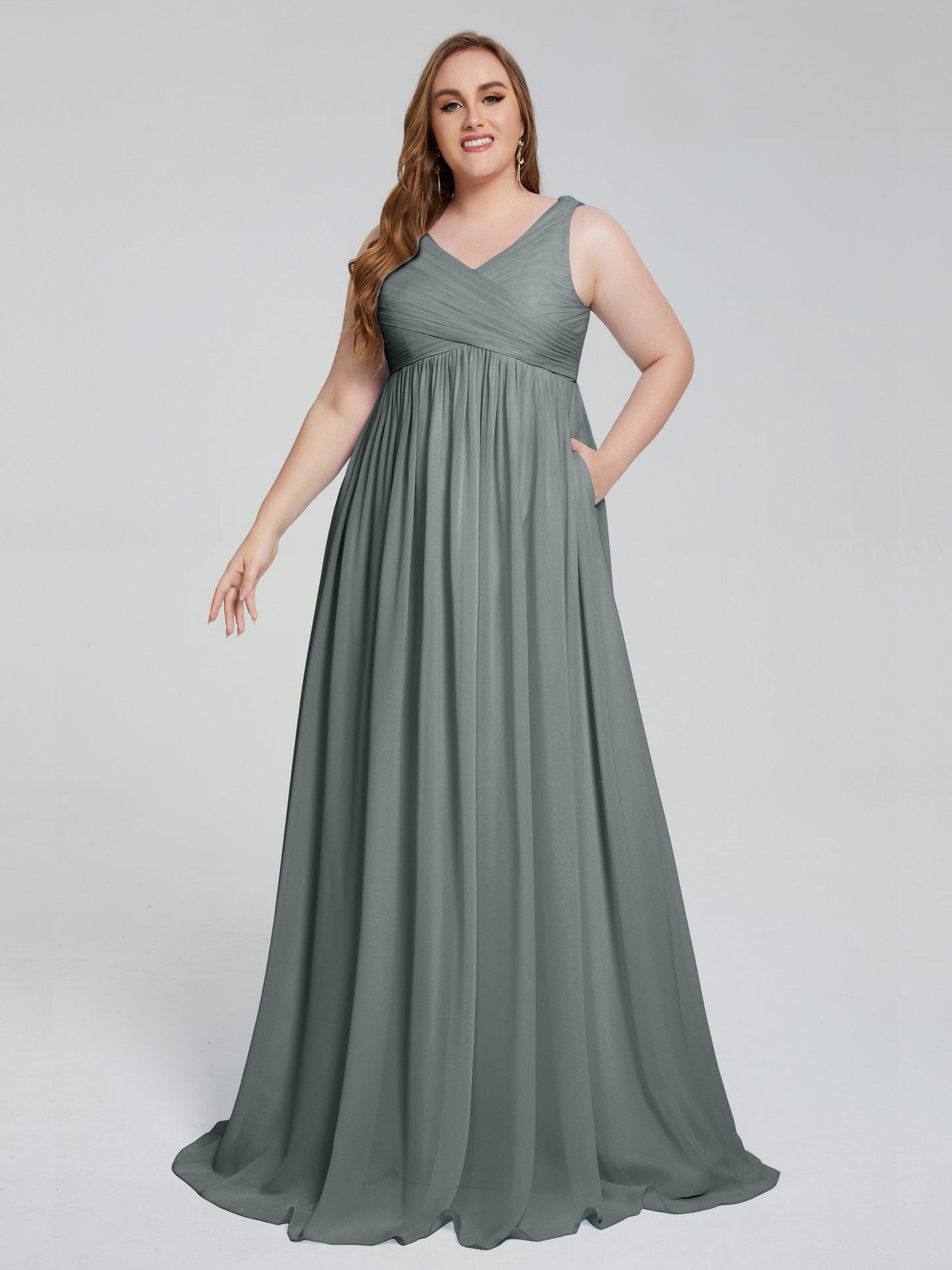Angelina Sleeveless Plus Size Chiffon Long Bridesmaid Dresses