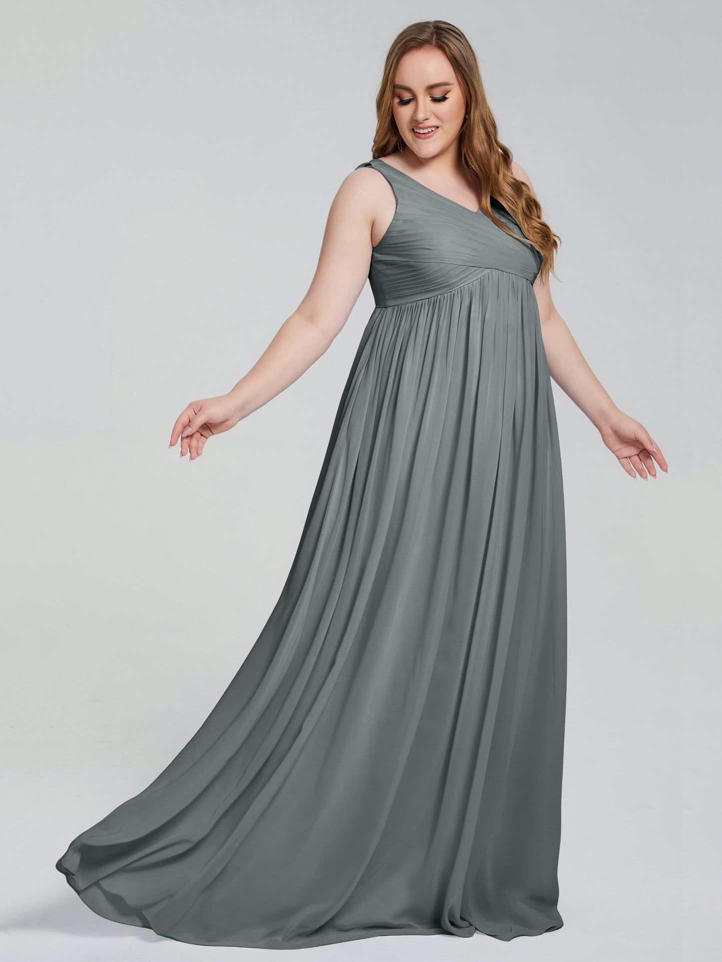 Angelina Sleeveless Plus Size Chiffon Long Bridesmaid Dresses