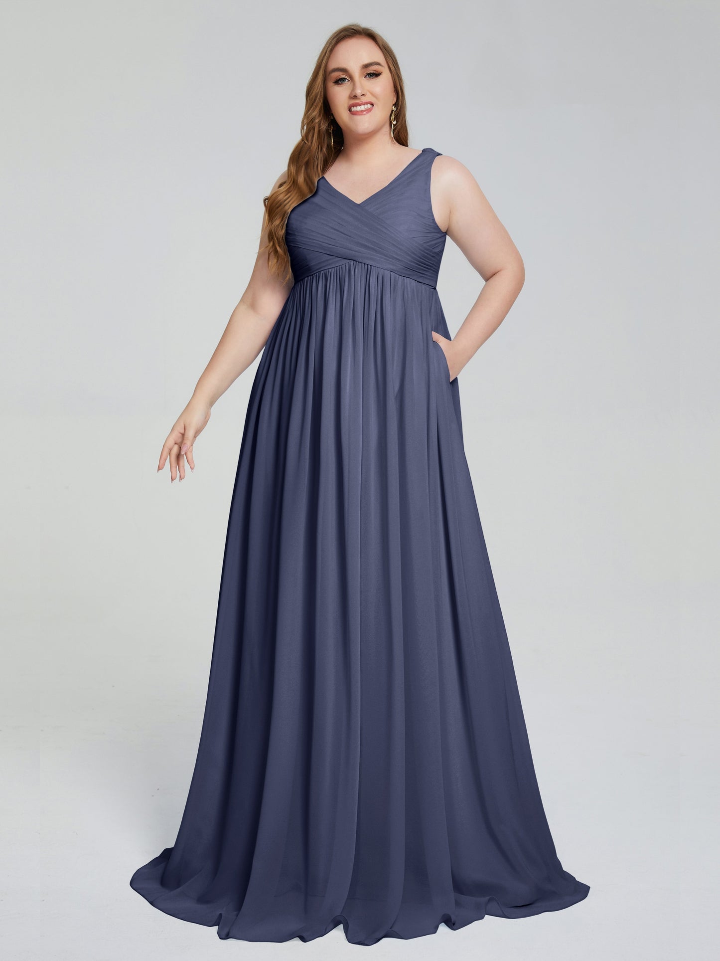 Angelina Sleeveless Plus Size Chiffon Long Bridesmaid Dresses