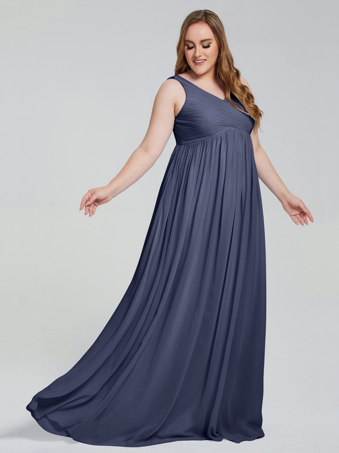 Angelina Sleeveless Plus Size Chiffon Long Bridesmaid Dresses