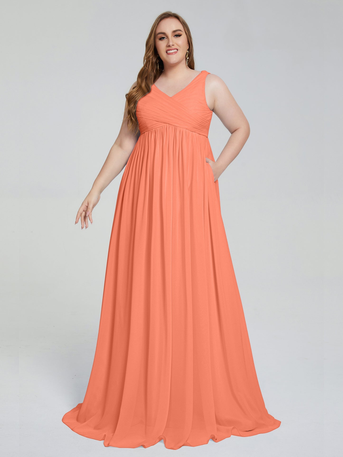 Angelina Sleeveless Plus Size Chiffon Long Bridesmaid Dresses