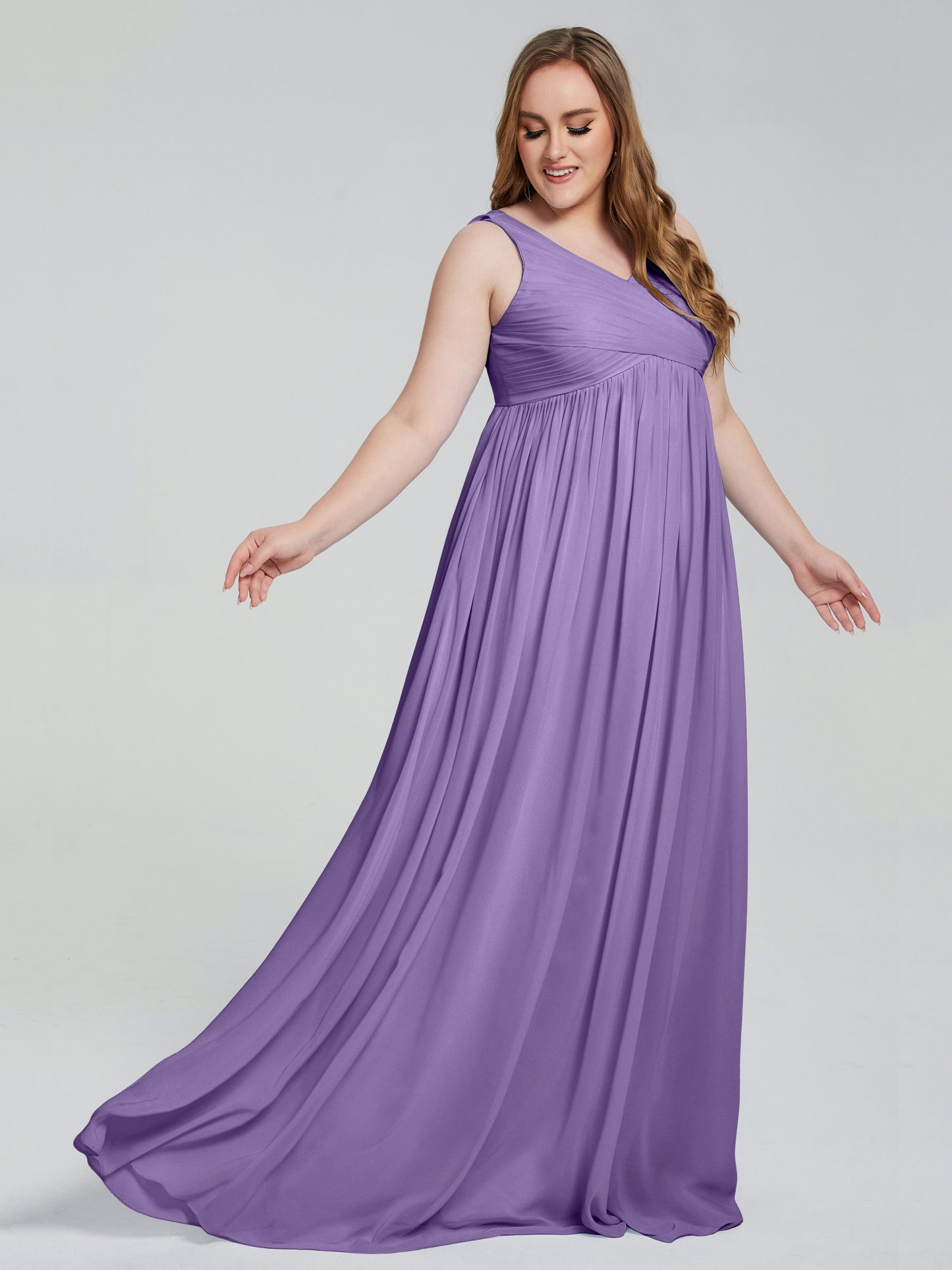 Angelina Sleeveless Plus Size Chiffon Long Bridesmaid Dresses