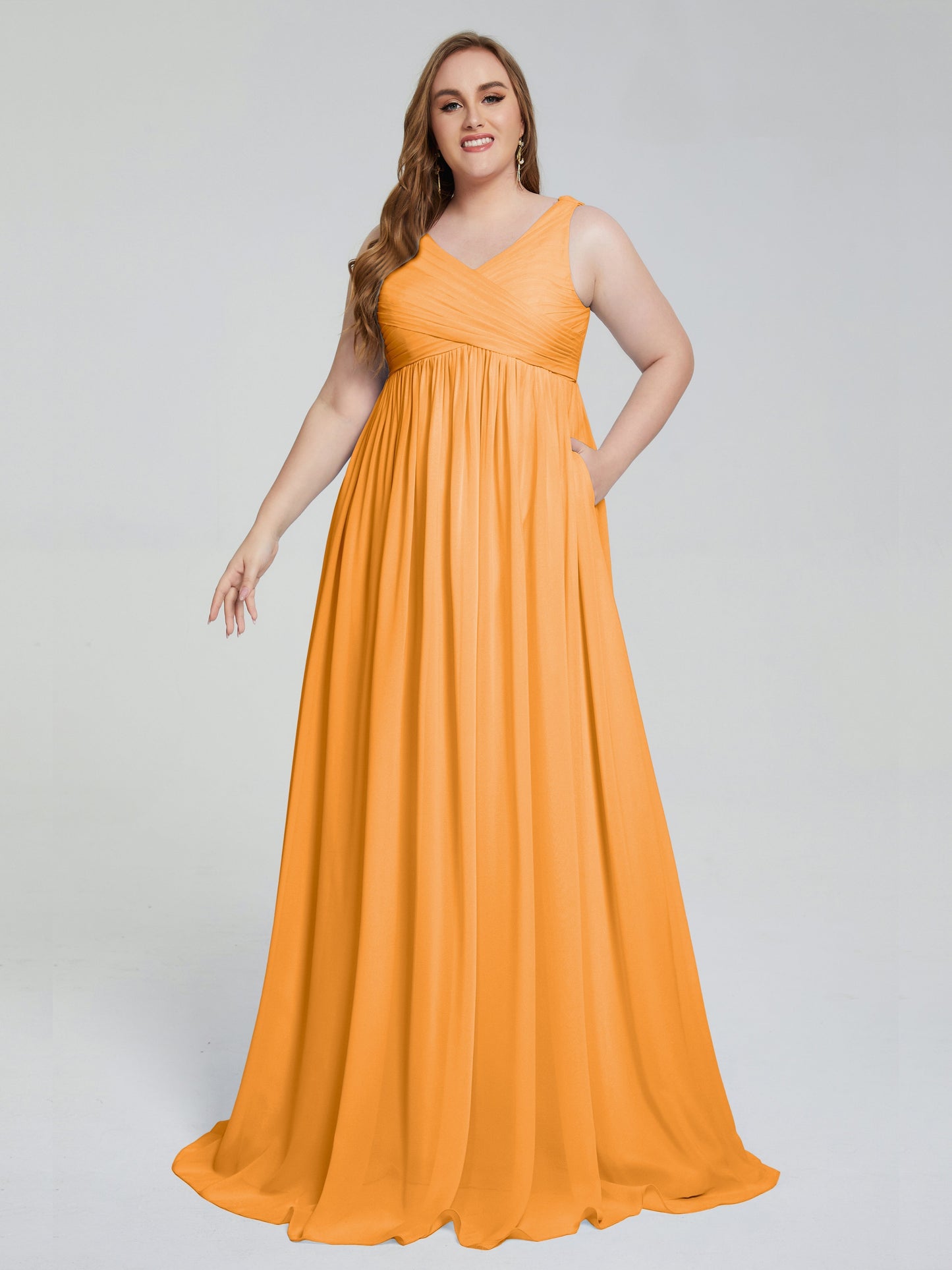 Angelina Sleeveless Plus Size Chiffon Long Bridesmaid Dresses
