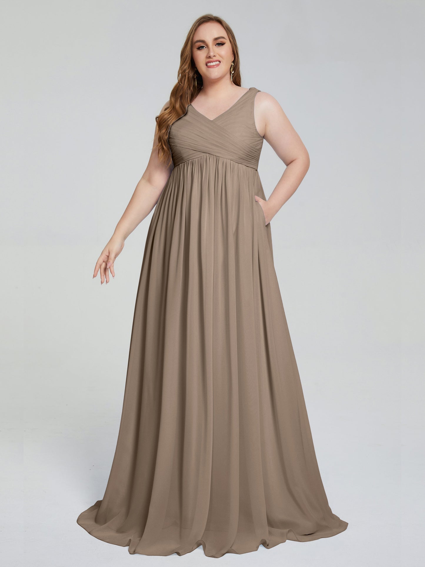 Angelina Sleeveless Plus Size Chiffon Long Bridesmaid Dresses