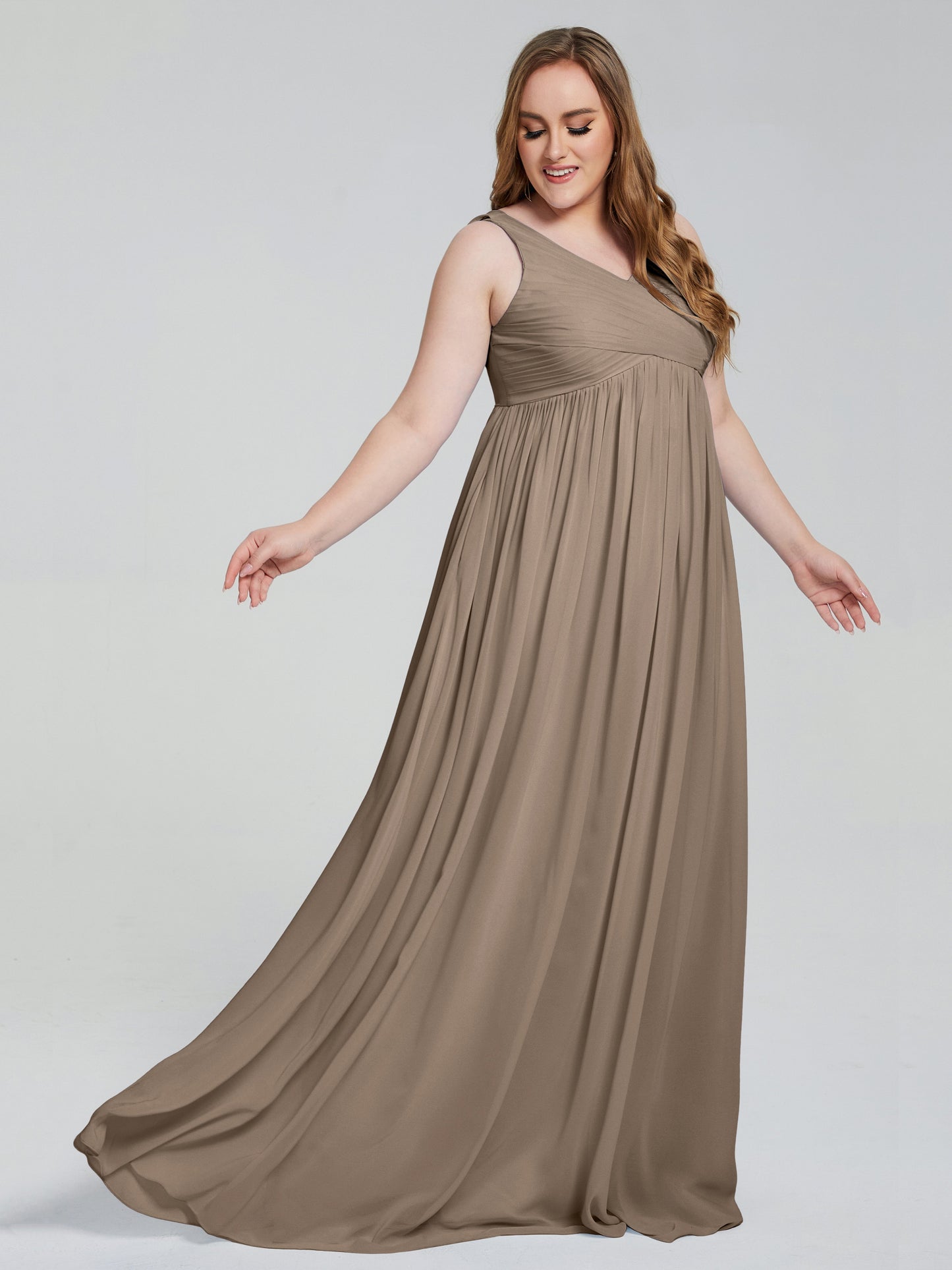 Angelina Sleeveless Plus Size Chiffon Long Bridesmaid Dresses