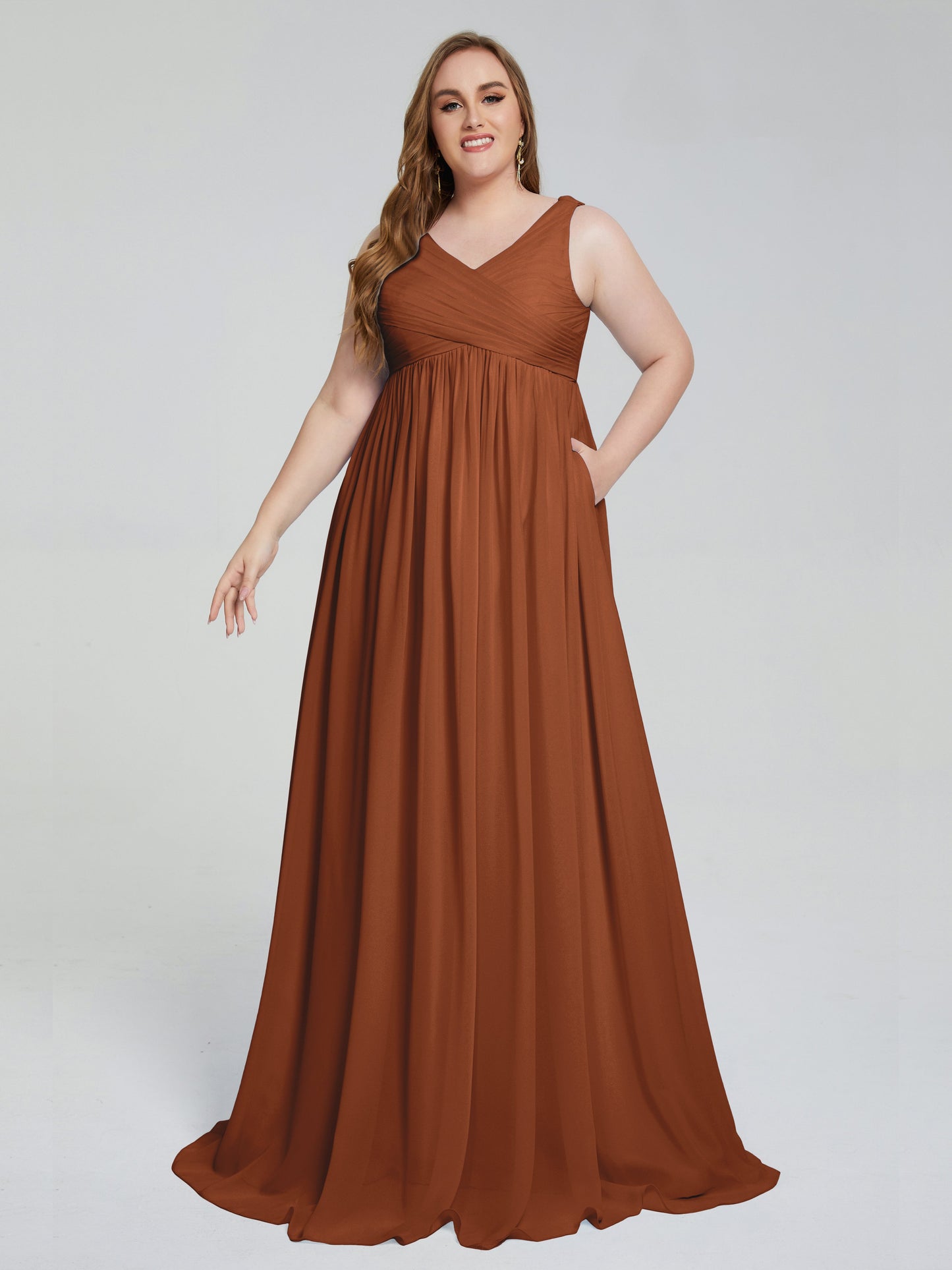 Angelina Sleeveless Plus Size Chiffon Long Bridesmaid Dresses