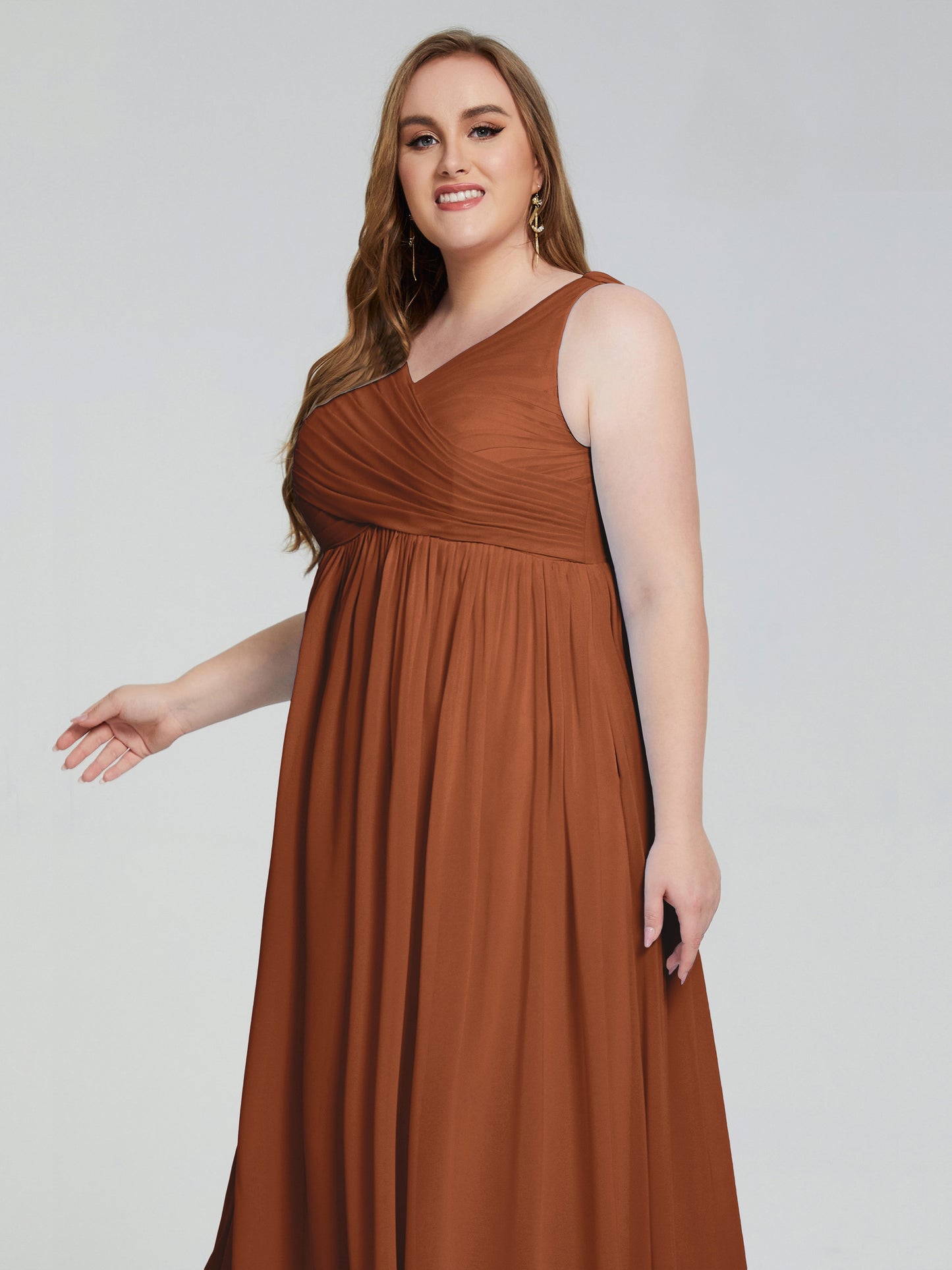 Angelina Sleeveless Plus Size Chiffon Long Bridesmaid Dresses