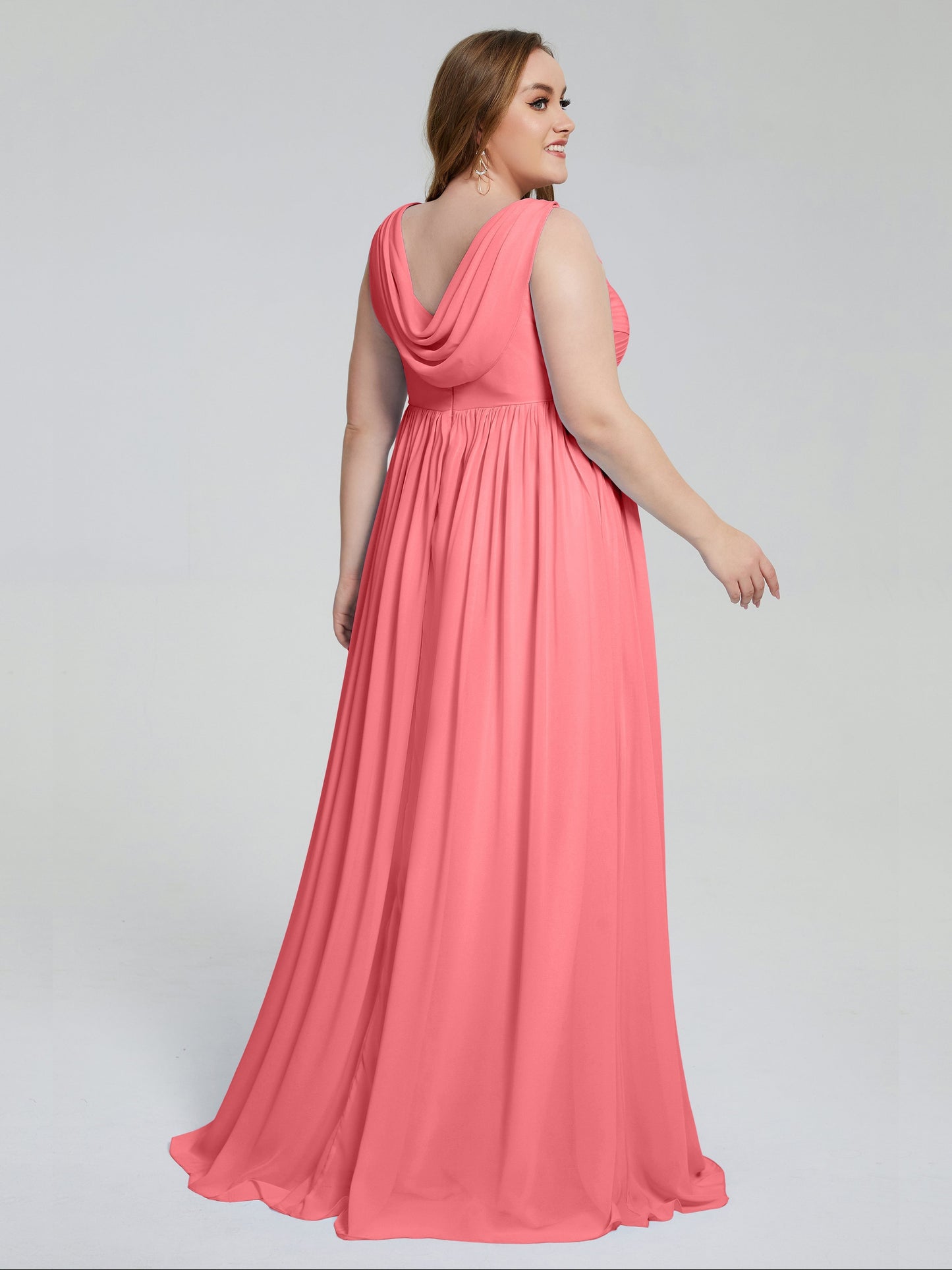 Angelina Sleeveless Plus Size Chiffon Long Bridesmaid Dresses