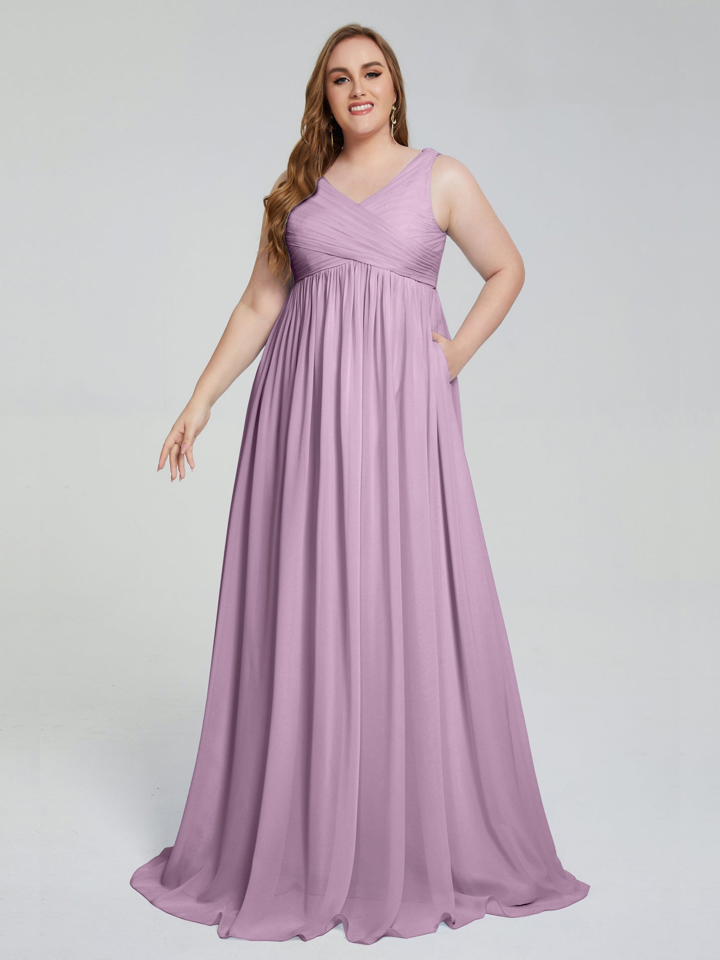 Angelina Sleeveless Plus Size Chiffon Long Bridesmaid Dresses