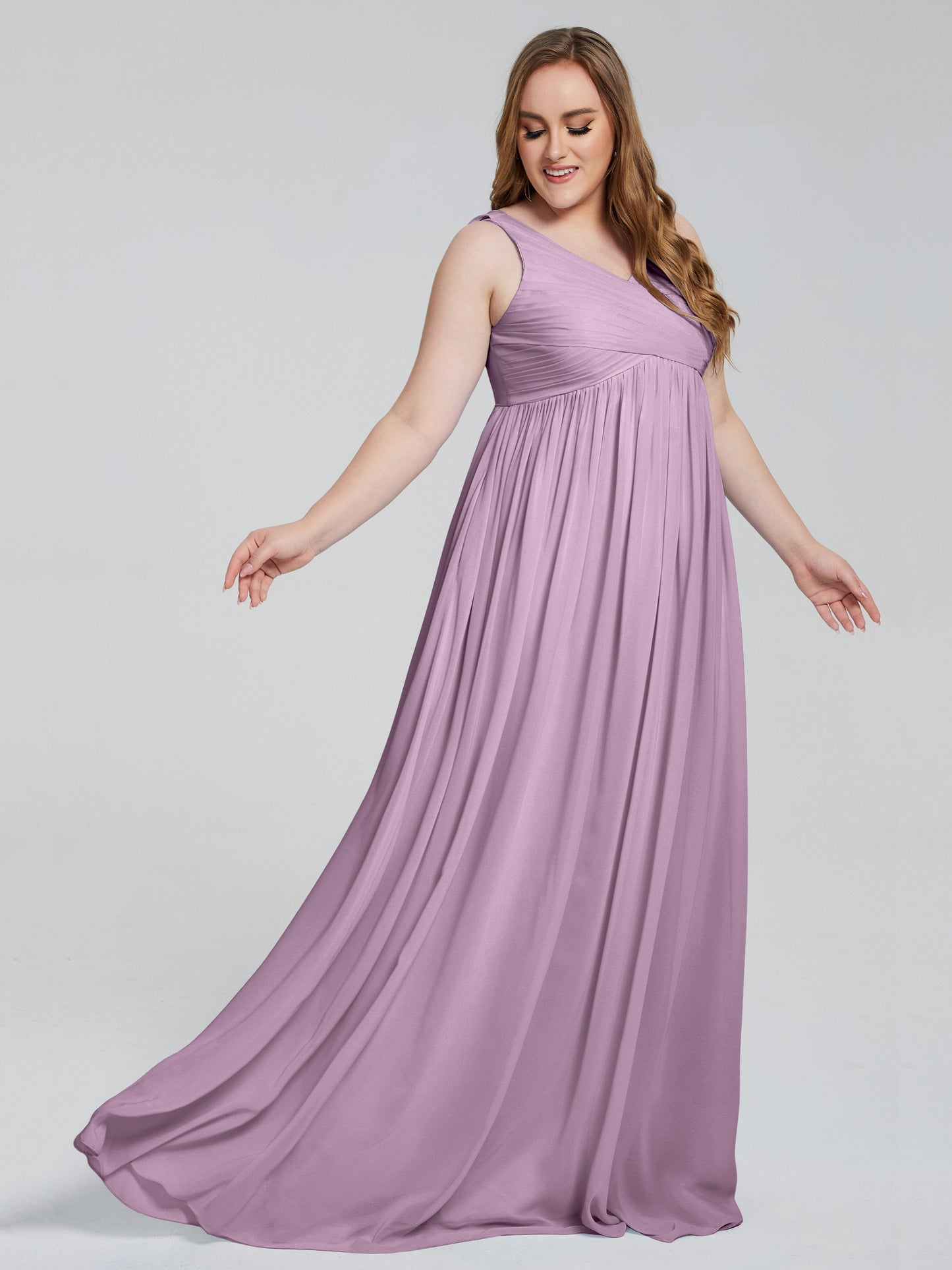 Angelina Sleeveless Plus Size Chiffon Long Bridesmaid Dresses