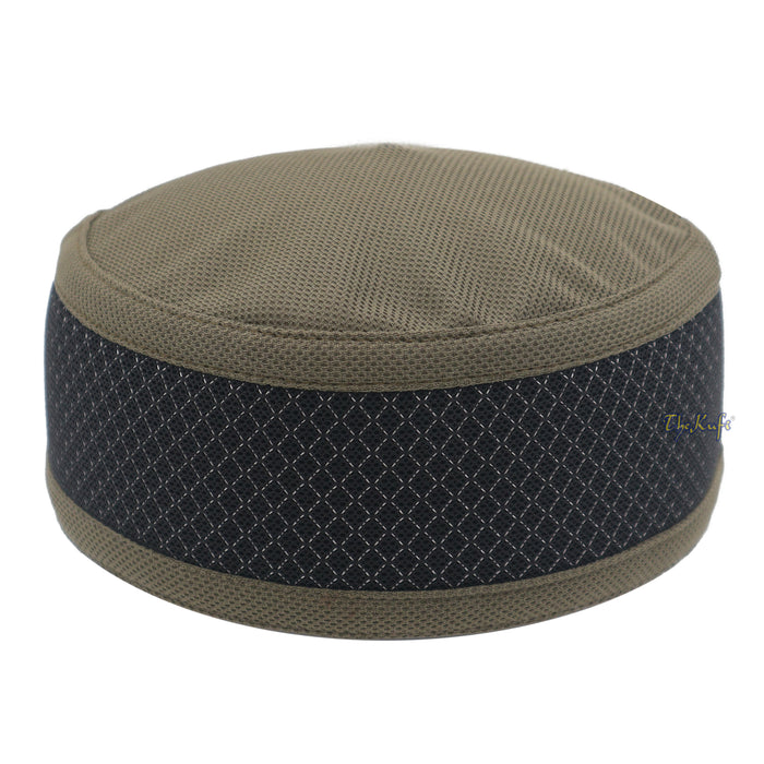 Army Green and Black Madun Vented Top Pliable Two-Color Round Kufi Hat