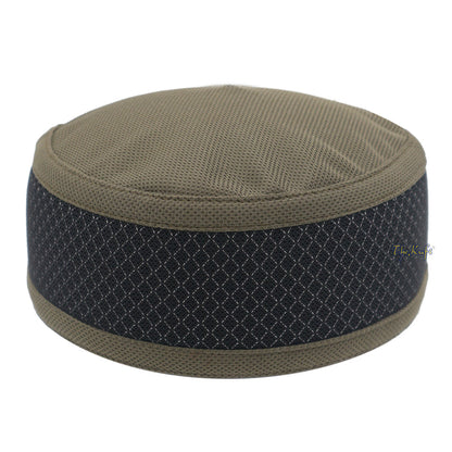 Army Green and Black Madun Vented Top Pliable Two-Color Round Kufi Hat