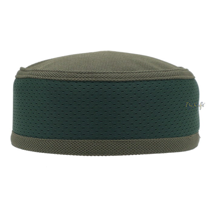 Army Green and Dark Green Madun Vented Top Pliable Two-Color Round Kufi Hat