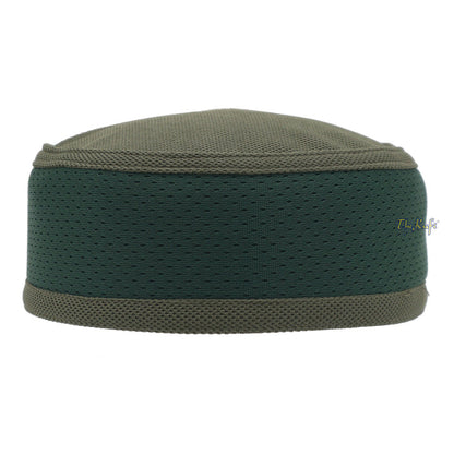 Army Green and Dark Green Madun Vented Top Pliable Two-Color Round Kufi Hat