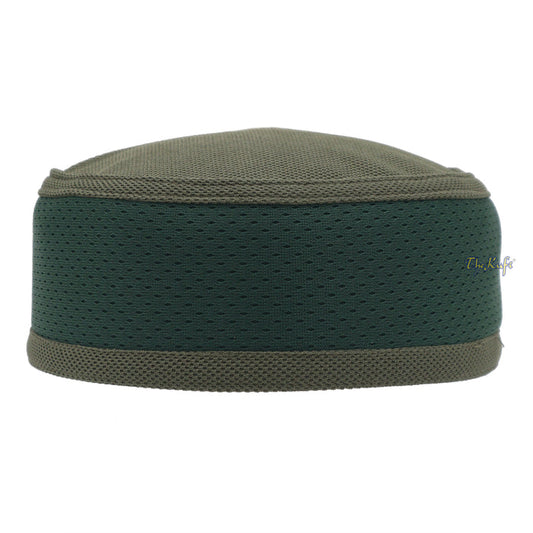 Army Green and Dark Green Madun Vented Top Pliable Two-Color Round Kufi Hat