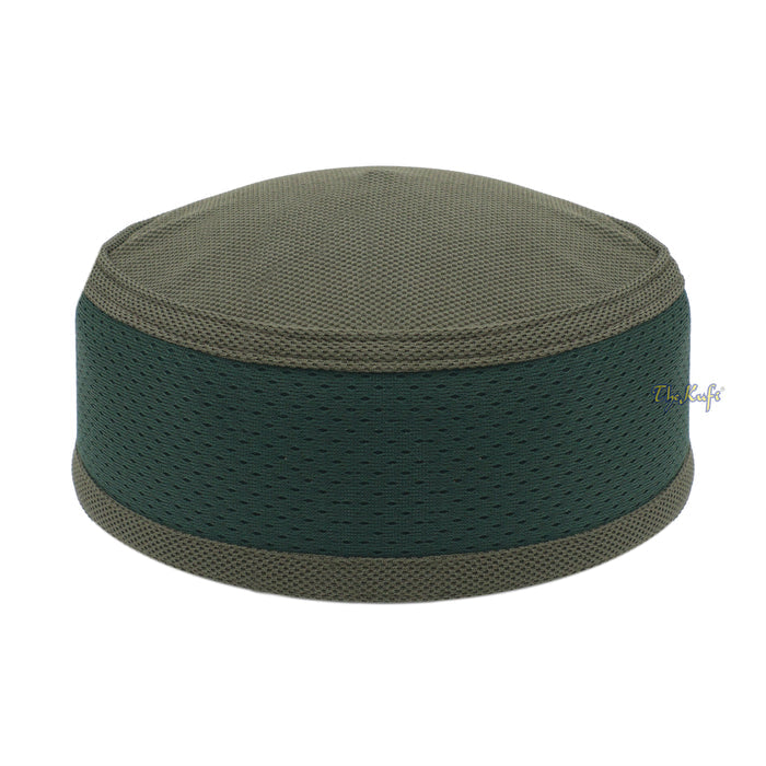 Army Green and Dark Green Madun Vented Top Pliable Two-Color Round Kufi Hat