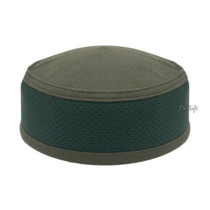 Army Green and Dark Green Madun Vented Top Pliable Two-Color Round Kufi Hat