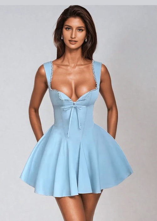 Baby Blue Lace-Trim Mini Dress
