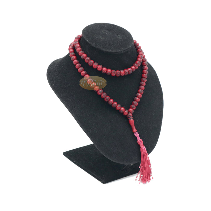 Basmallah Dark Red Plastic Tasbih 8 mm Prayer Beads Bismillahirrahmanirrahim On Each Bead