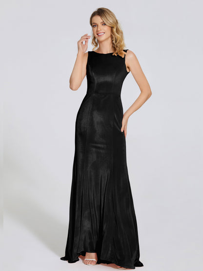 Rebecca Bateau Neck Velvet Trumpet Bridesmaid Dress