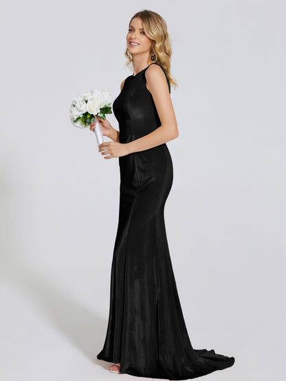 Rebecca Bateau Neck Velvet Trumpet Bridesmaid Dress