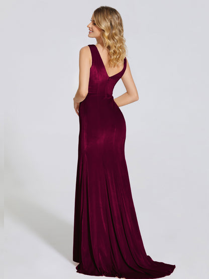 Rebecca Bateau Neck Velvet Trumpet Bridesmaid Dress