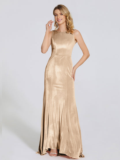 Rebecca Bateau Neck Velvet Trumpet Bridesmaid Dress