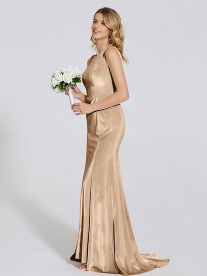 Rebecca Bateau Neck Velvet Trumpet Bridesmaid Dress