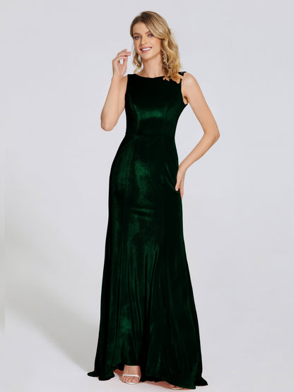 Rebecca Bateau Neck Velvet Trumpet Bridesmaid Dress