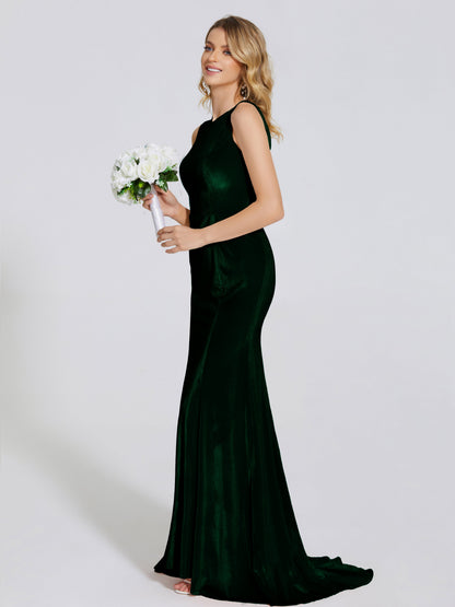Rebecca Bateau Neck Velvet Trumpet Bridesmaid Dress