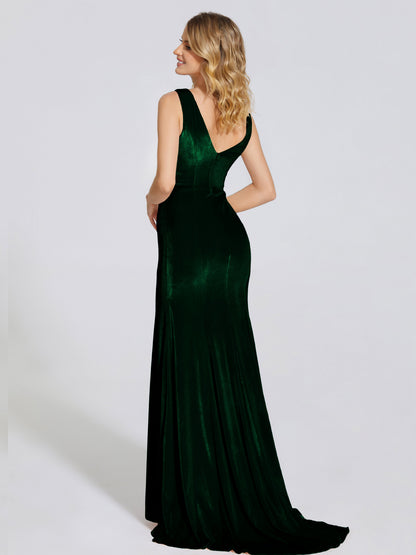 Rebecca Bateau Neck Velvet Trumpet Bridesmaid Dress