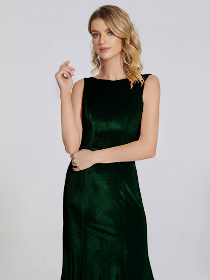 Rebecca Bateau Neck Velvet Trumpet Bridesmaid Dress
