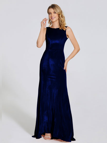 Rebecca Bateau Neck Velvet Trumpet Bridesmaid Dress