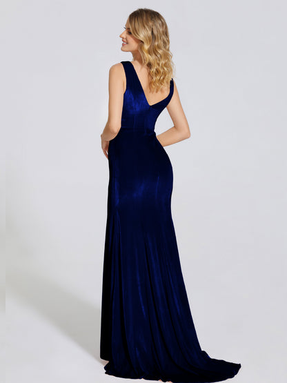 Rebecca Bateau Neck Velvet Trumpet Bridesmaid Dress