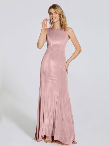 Rebecca Bateau Neck Velvet Trumpet Bridesmaid Dress
