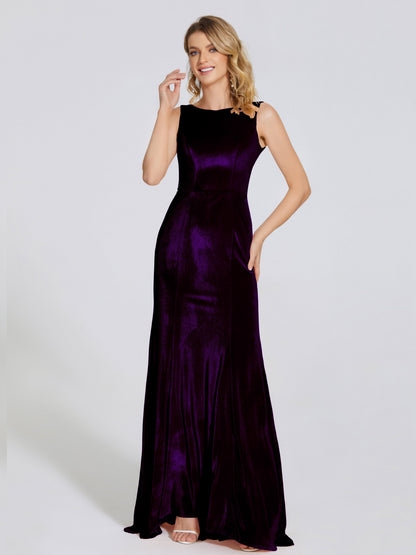 Rebecca Bateau Neck Velvet Trumpet Bridesmaid Dress