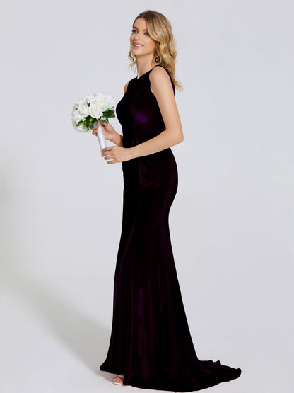 Rebecca Bateau Neck Velvet Trumpet Bridesmaid Dress