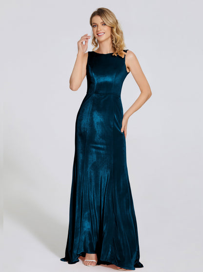 Rebecca Bateau Neck Velvet Trumpet Bridesmaid Dress