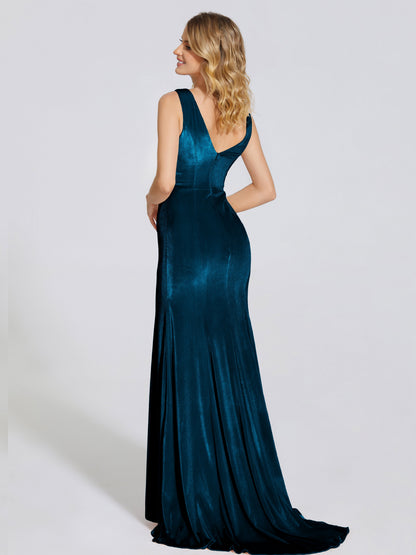 Rebecca Bateau Neck Velvet Trumpet Bridesmaid Dress