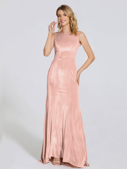 Rebecca Bateau Neck Velvet Trumpet Bridesmaid Dress