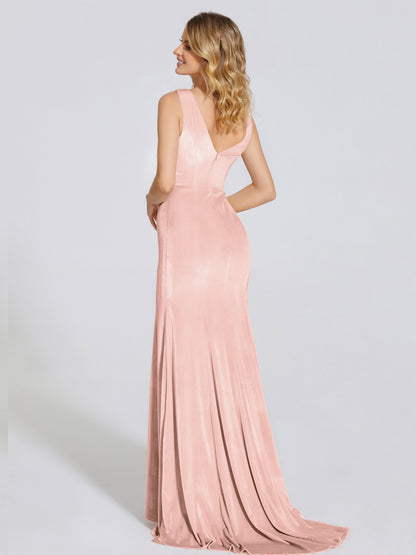 Rebecca Bateau Neck Velvet Trumpet Bridesmaid Dress