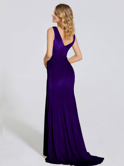 Rebecca Bateau Neck Velvet Trumpet Bridesmaid Dress
