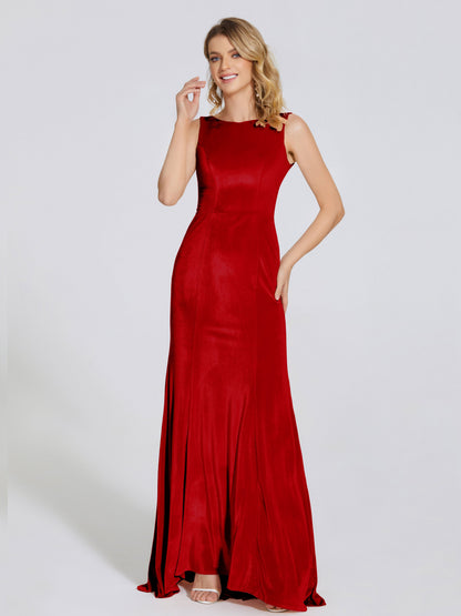 Rebecca Bateau Neck Velvet Trumpet Bridesmaid Dress