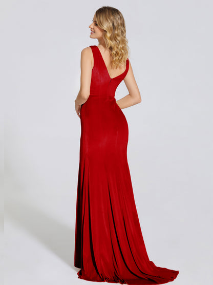 Rebecca Bateau Neck Velvet Trumpet Bridesmaid Dress