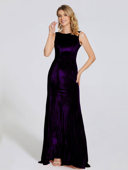 Rebecca Bateau Neck Velvet Trumpet Bridesmaid Dress