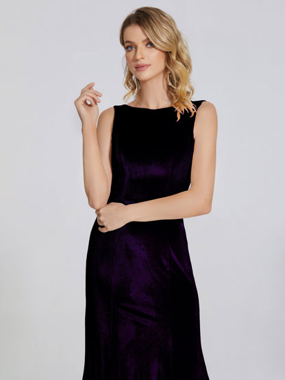 Rebecca Bateau Neck Velvet Trumpet Bridesmaid Dress