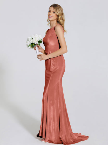 Rebecca Bateau Neck Velvet Trumpet Bridesmaid Dress