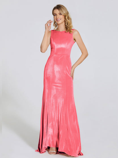 Rebecca Bateau Neck Velvet Trumpet Bridesmaid Dress